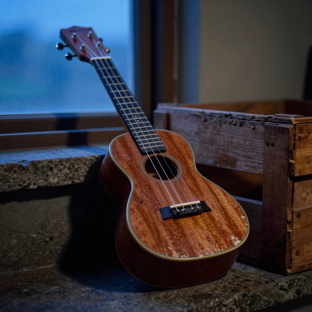 Worn Ukulele on Stone Ledge Nakuru in on a stone ledge in Nakuru