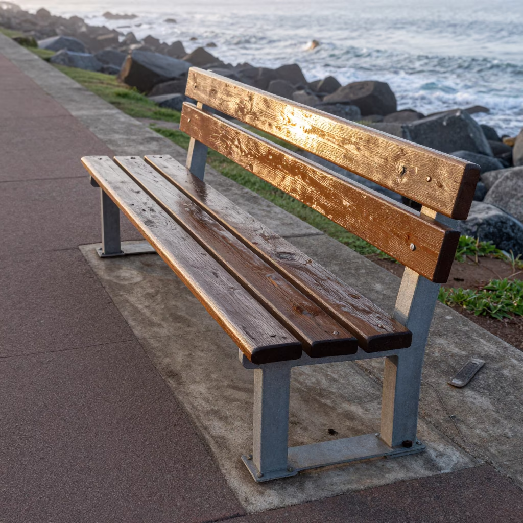 Worn Wooden Bench in Durban in in Durban, South Africa