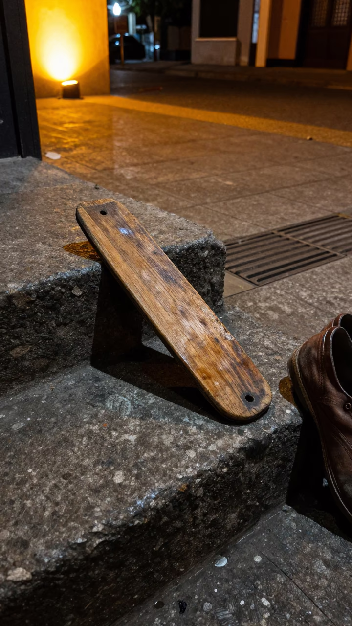 Worn Wooden Boot Scraper in Medellin in in Medellin, Colombia