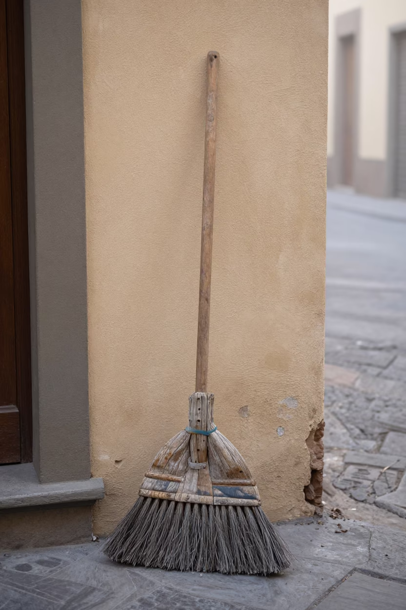 Worn Wooden Broom in Florence in in Florence, Italy