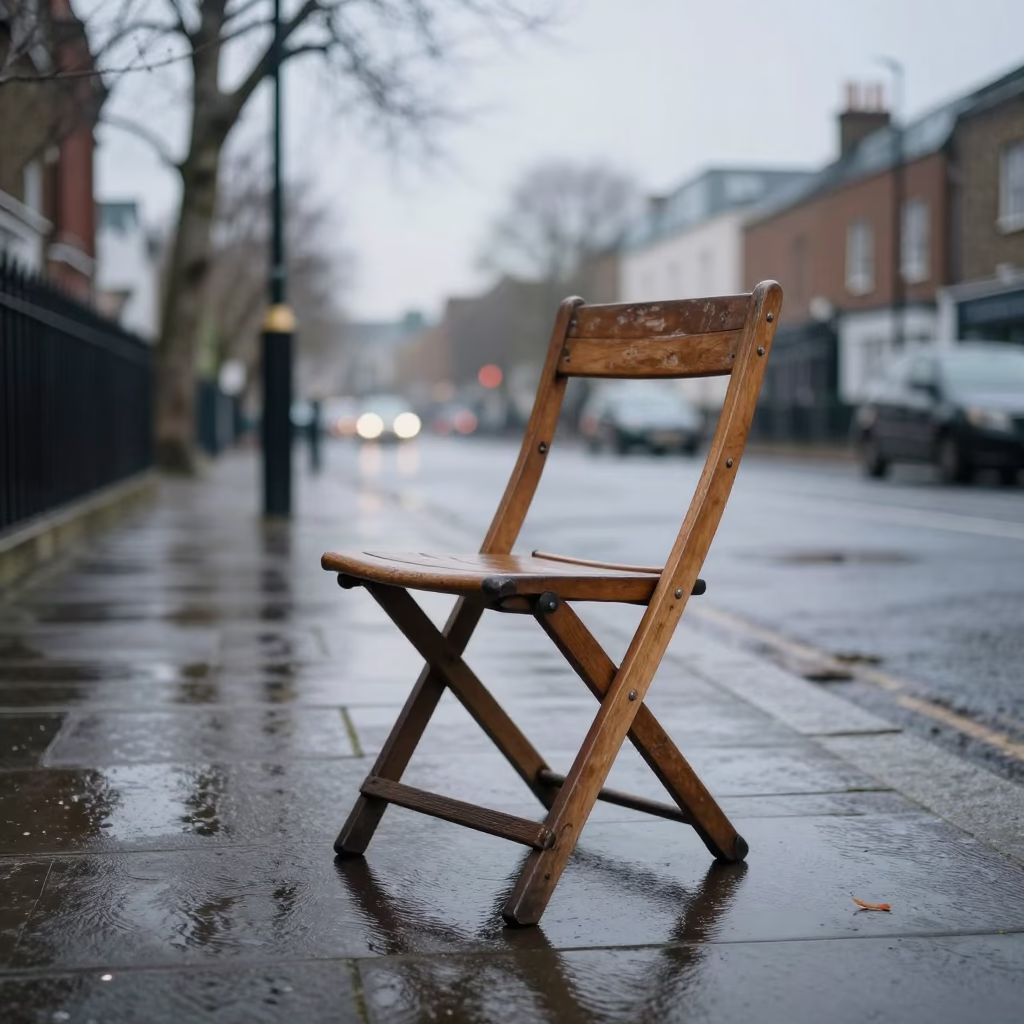 Worn Wooden Folding Chair in London in in London, United Kingdom