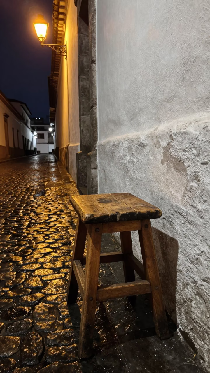 Worn Wooden Stool in Quito in in Quito, Ecuador