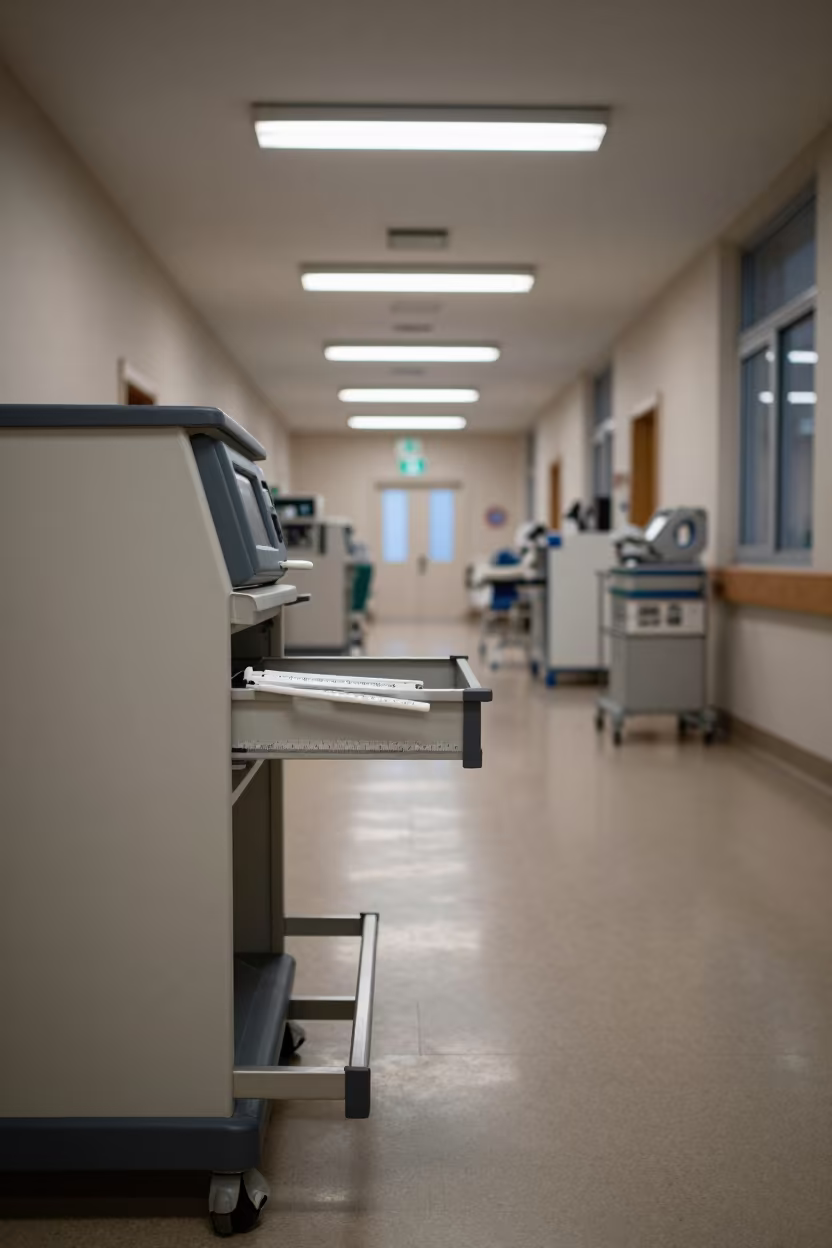 Wound Photo Ruler Drawer Before Dawn in Strasbourg Hospital in inside a hospital corridor in Strasbourg