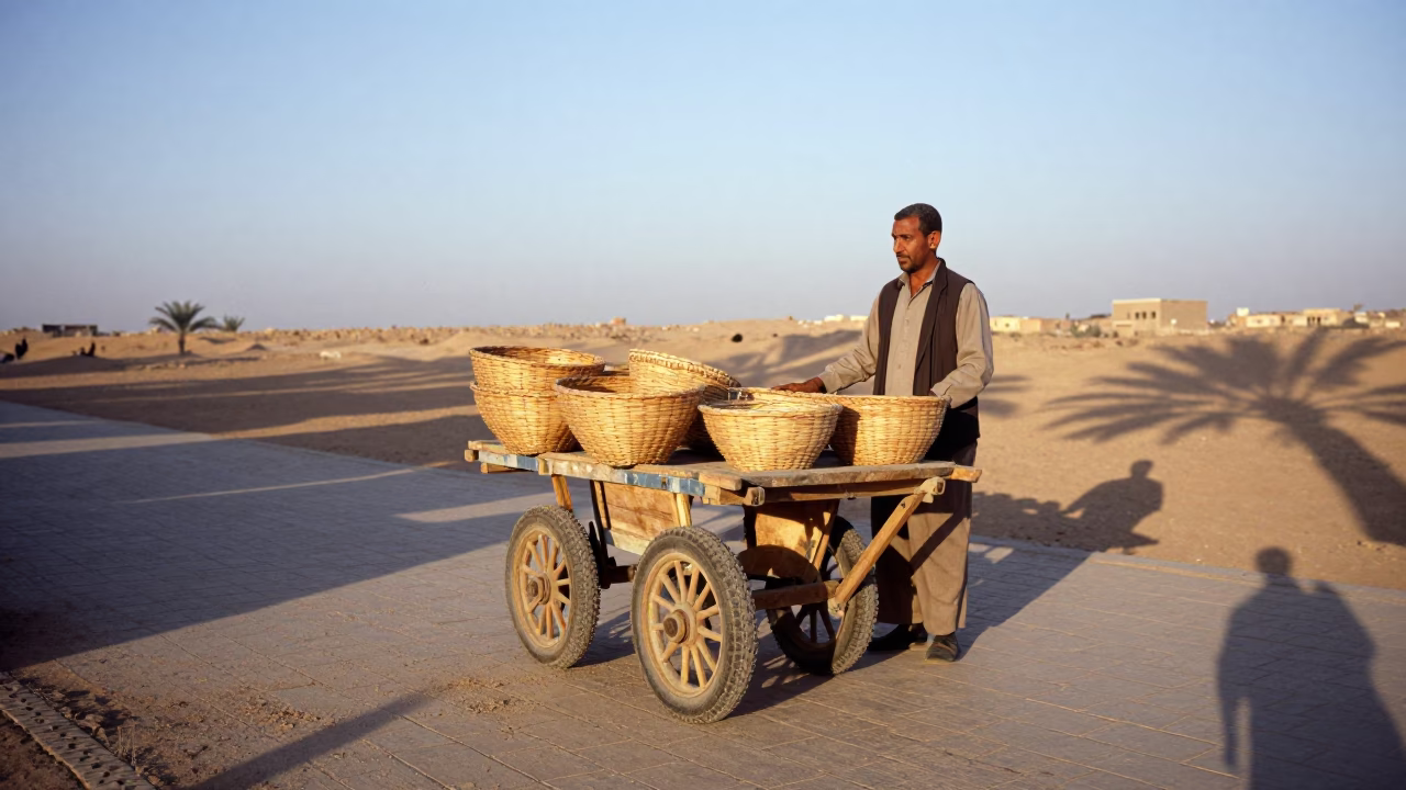 Woven Basket just after sunrise in Cairo in in Cairo, Egypt
