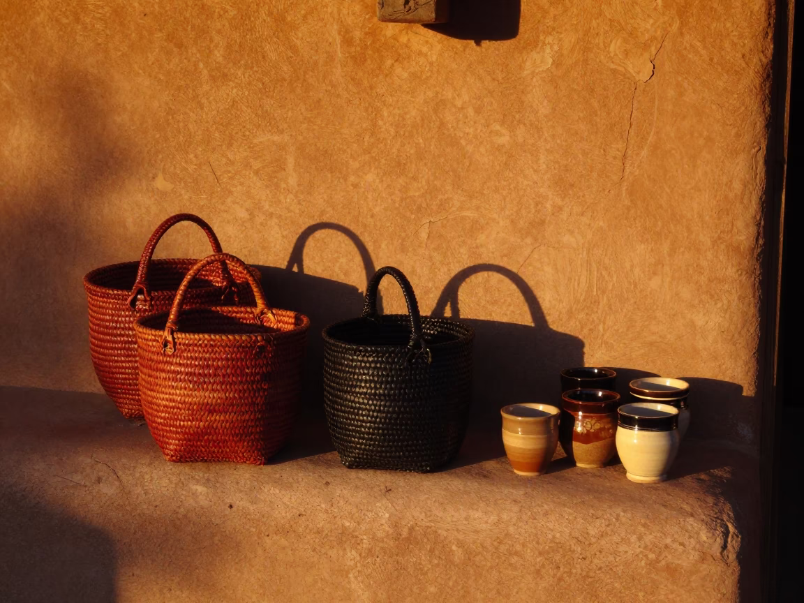 Woven Baskets And Ceramic Cups in Santa Fe in in Santa Fe, New Mexico, United States