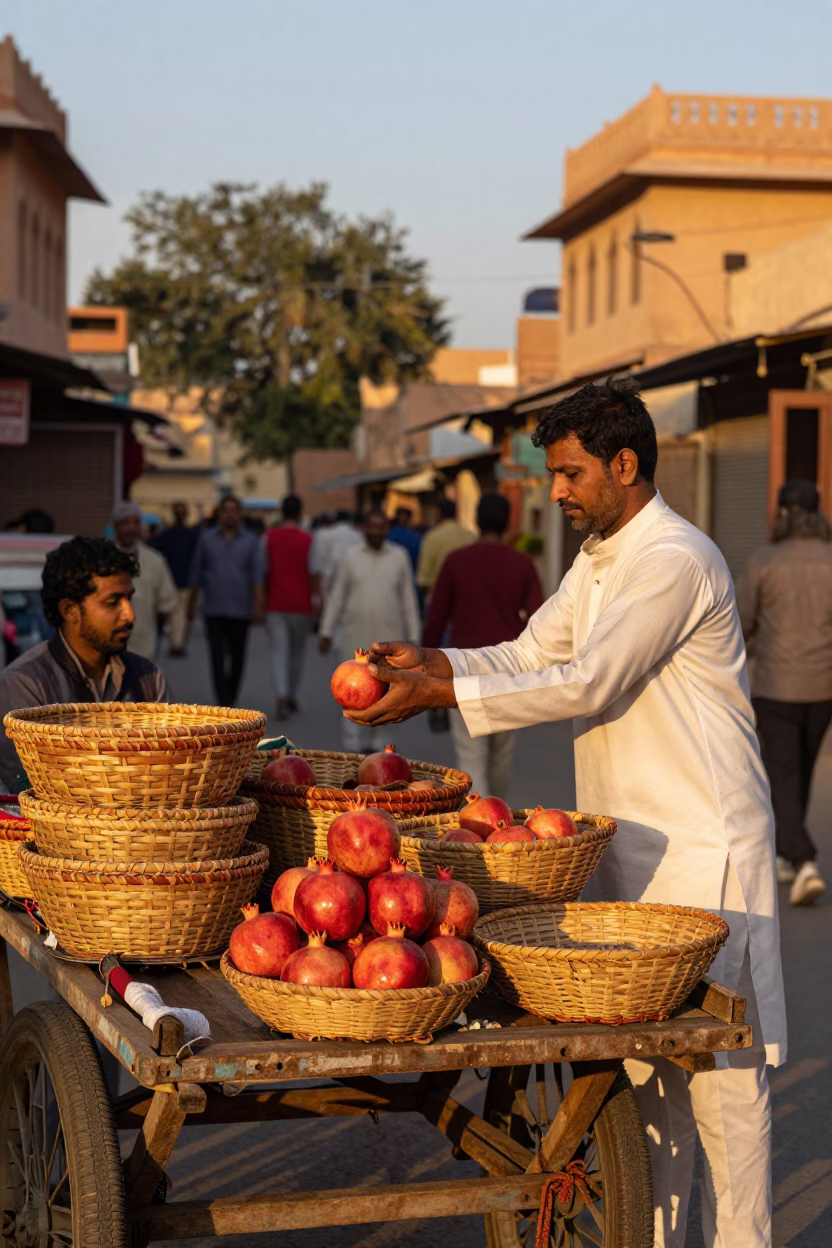 Woven Baskets in Jaipur at Sunset Light in in Jaipur, India