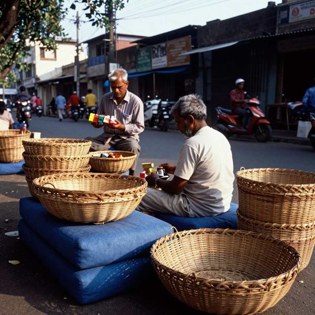 Woven Baskets in Mumbai at The Early Afternoon Light in in Mumbai, India