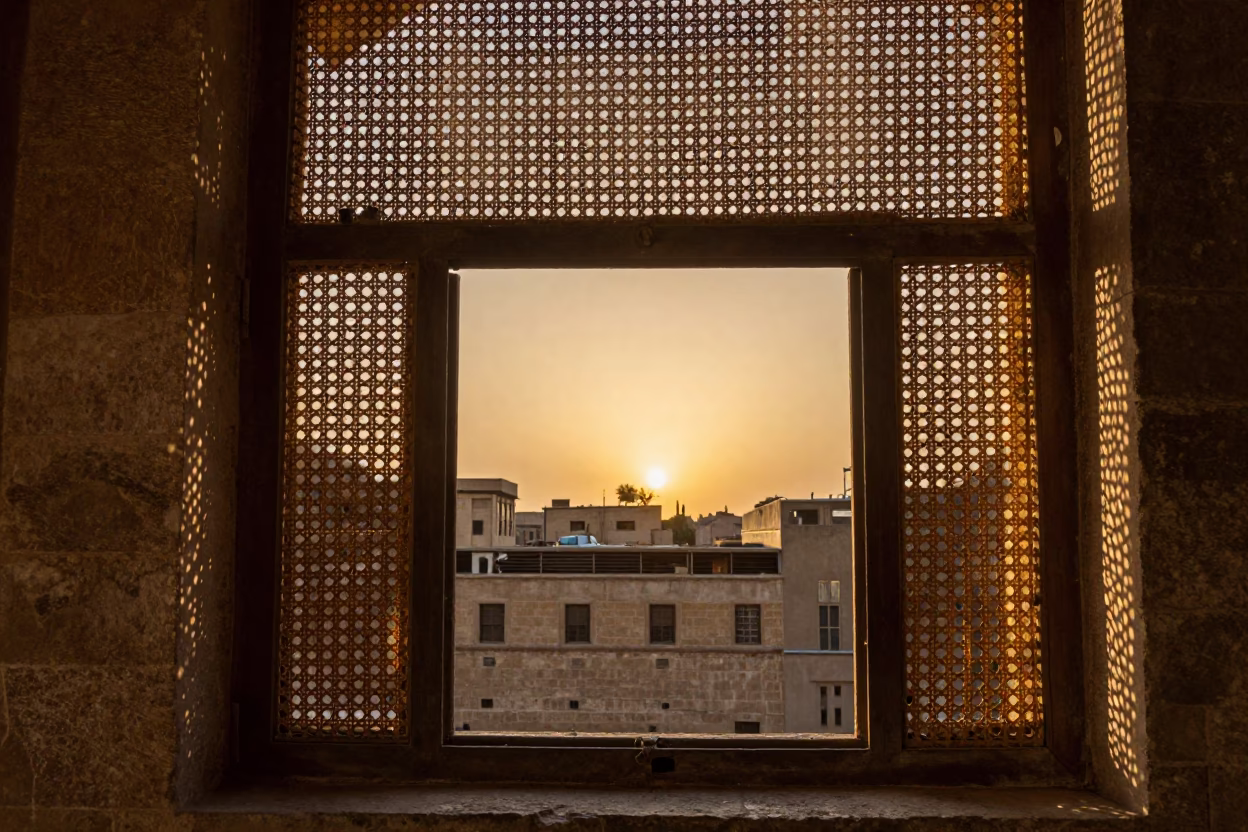 Woven Cane in Cairo at As The Sun Drops Toward The Horizon in in Cairo, Egypt