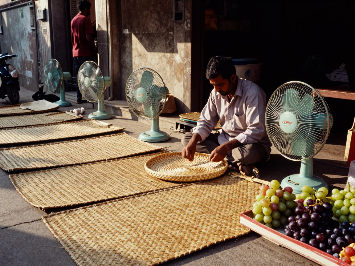 Woven Mats at Clear Late-afternoon Light in Hyderabad in in Hyderabad, India