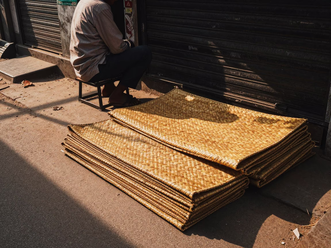 Woven Mats in Kolkata at Late Afternoon Light in in Kolkata, India