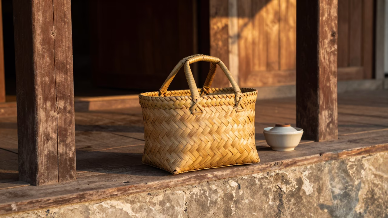 Woven Palm Leaf Basket in Phuket in in Phuket, Thailand