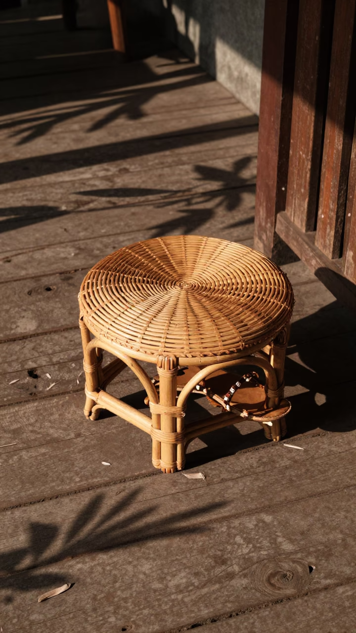 Woven Rattan Stool in Yogyakarta in in Yogyakarta, Indonesia