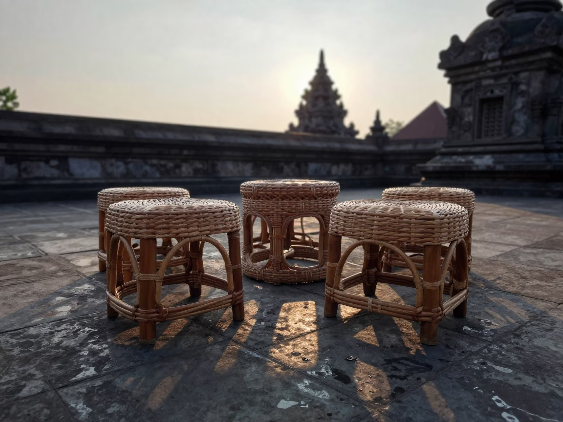 Woven Rattan Stools in Yogyakarta in in Yogyakarta, Indonesia