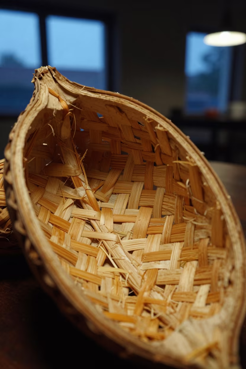 Woven Reed Texture Detail Inside Seed Pod in inside a seed pod split open in Nawa