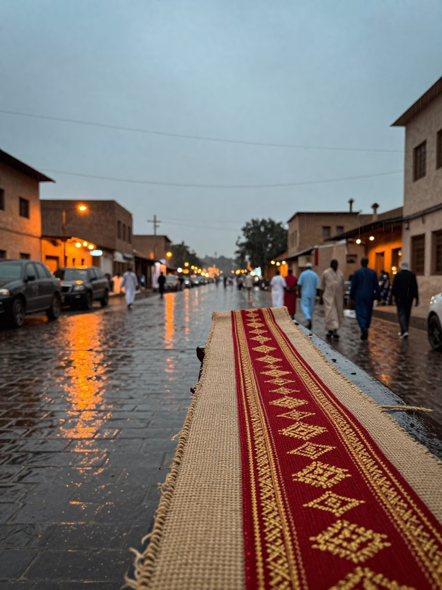 Woven Sash on Festival Mat in Aswan Twilight in at a festival street procession in Aswan