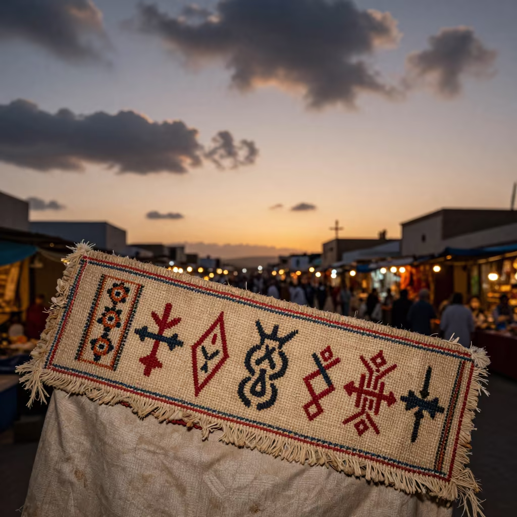 Woven Sash on Festival Mat in Tangier Night Market in at a night market near Tangier