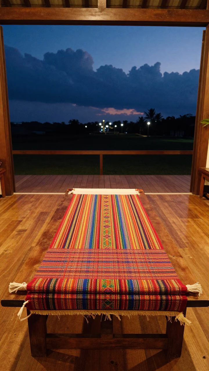 Woven Sash on Table in Predawn Hall Phuket in in a ceremonial hall in Phuket