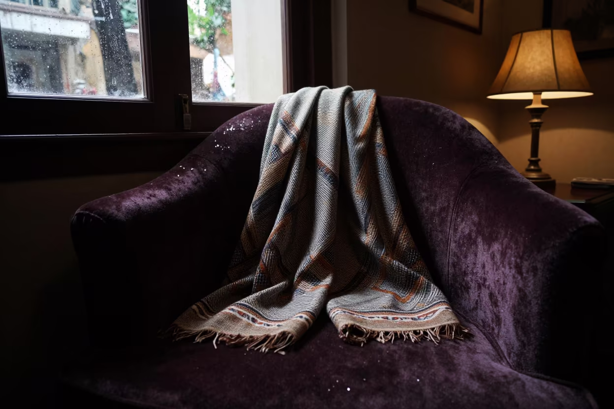 Woven Scarf on Velvet Chair Near Hanoi in on a velvet chair near Hanoi
