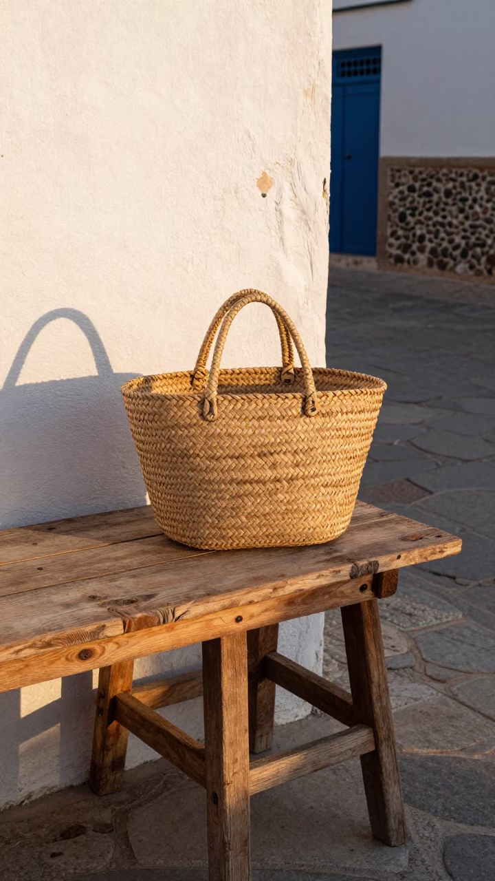 Woven Seagrass Basket in Essaouira in in Essaouira, Morocco