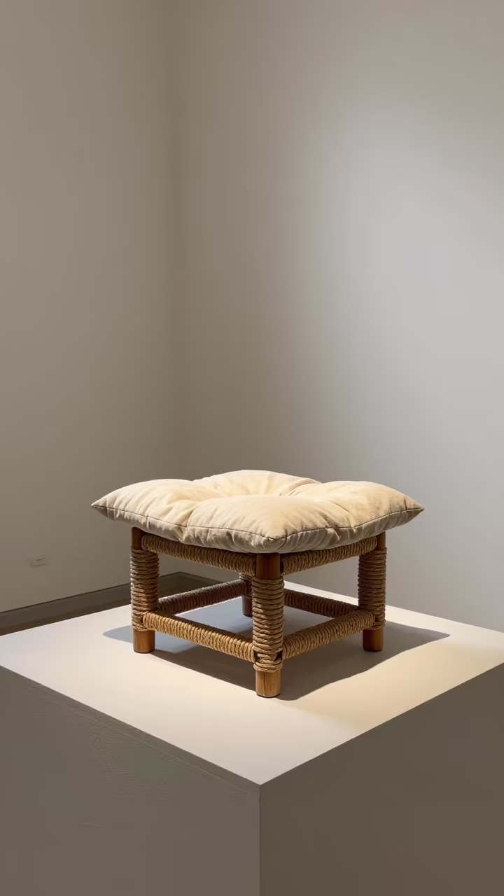 Woven Stool Cushion Cover in Brescia Museum in on a museum plinth in Brescia