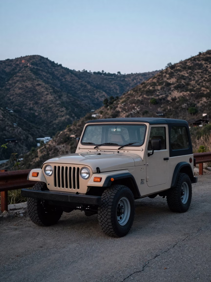 Wrangler Parked in Los Angeles at Sunrise Light in in Los Angeles, California, United States