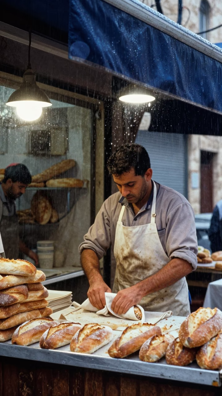 Wrapping Bread in Amman in in Amman, Jordan