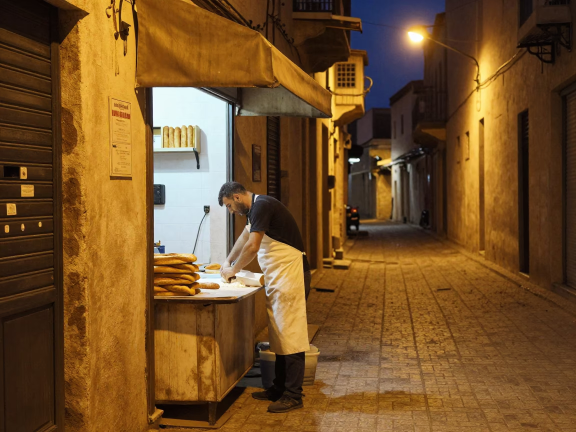 Wrapping Bread in Tunis in in Tunis, Tunisia