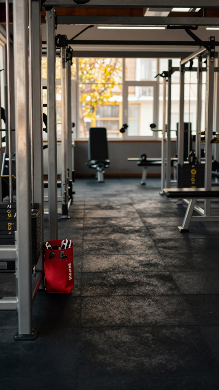 Wrench Pouch on Gym Floor Before Swim Lessons in inside a strength room in Uskudar, Istanbul