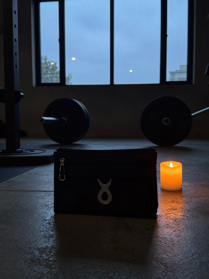 Wrench Pouch Silhouette in Wet Season Evening in inside a strength room near Broome