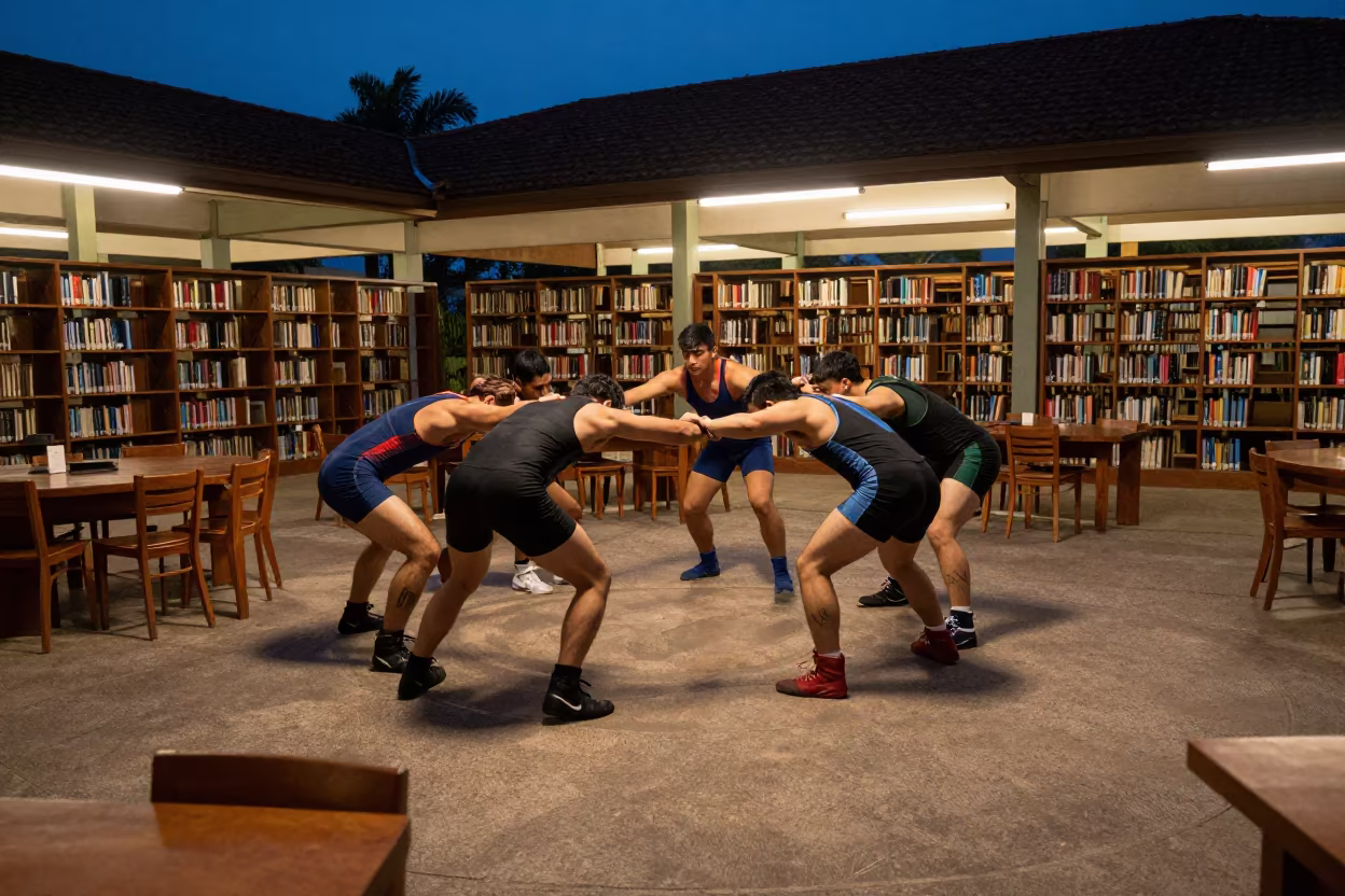 Wrestler Collar Tie Library Twilight in in a library reading room in Quezon City