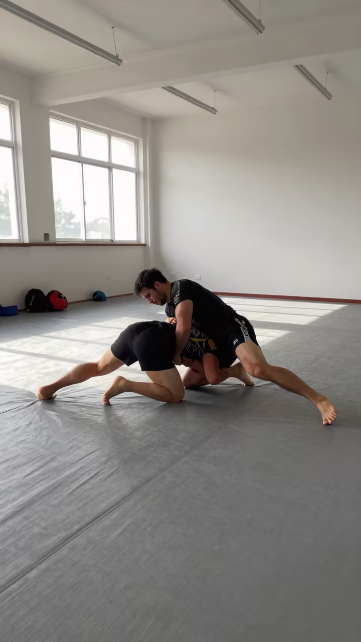 Wrestler Grappling in Colón Rehearsal Room in in a rehearsal room in Colón