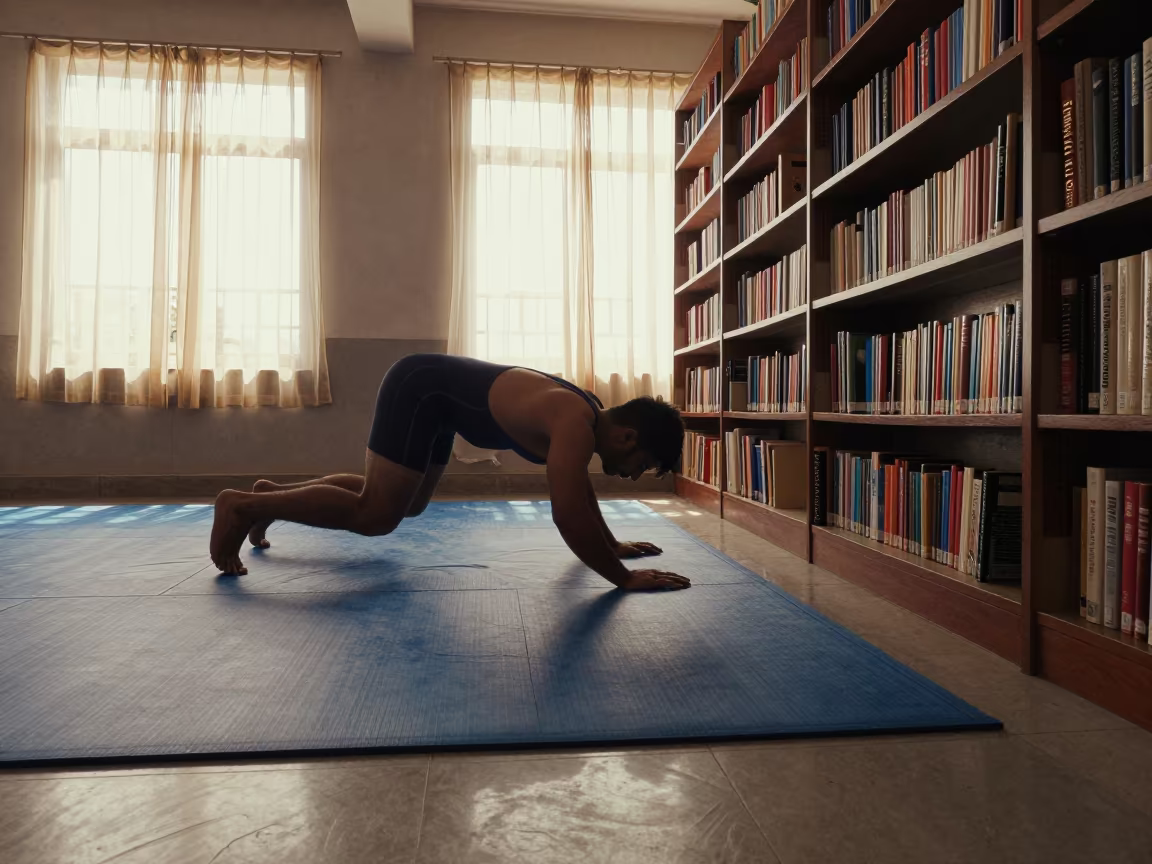 Wrestler Pacing Library Mat Edge Jabalpur in in a library reading room in Jabalpur
