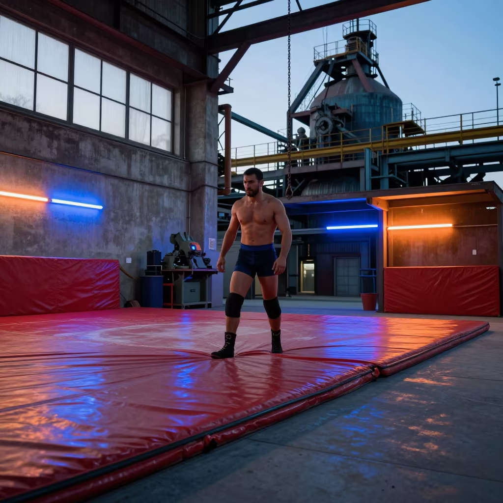 Wrestler Pacing Neon Foundry Mat Edge in in a foundry in Valencia