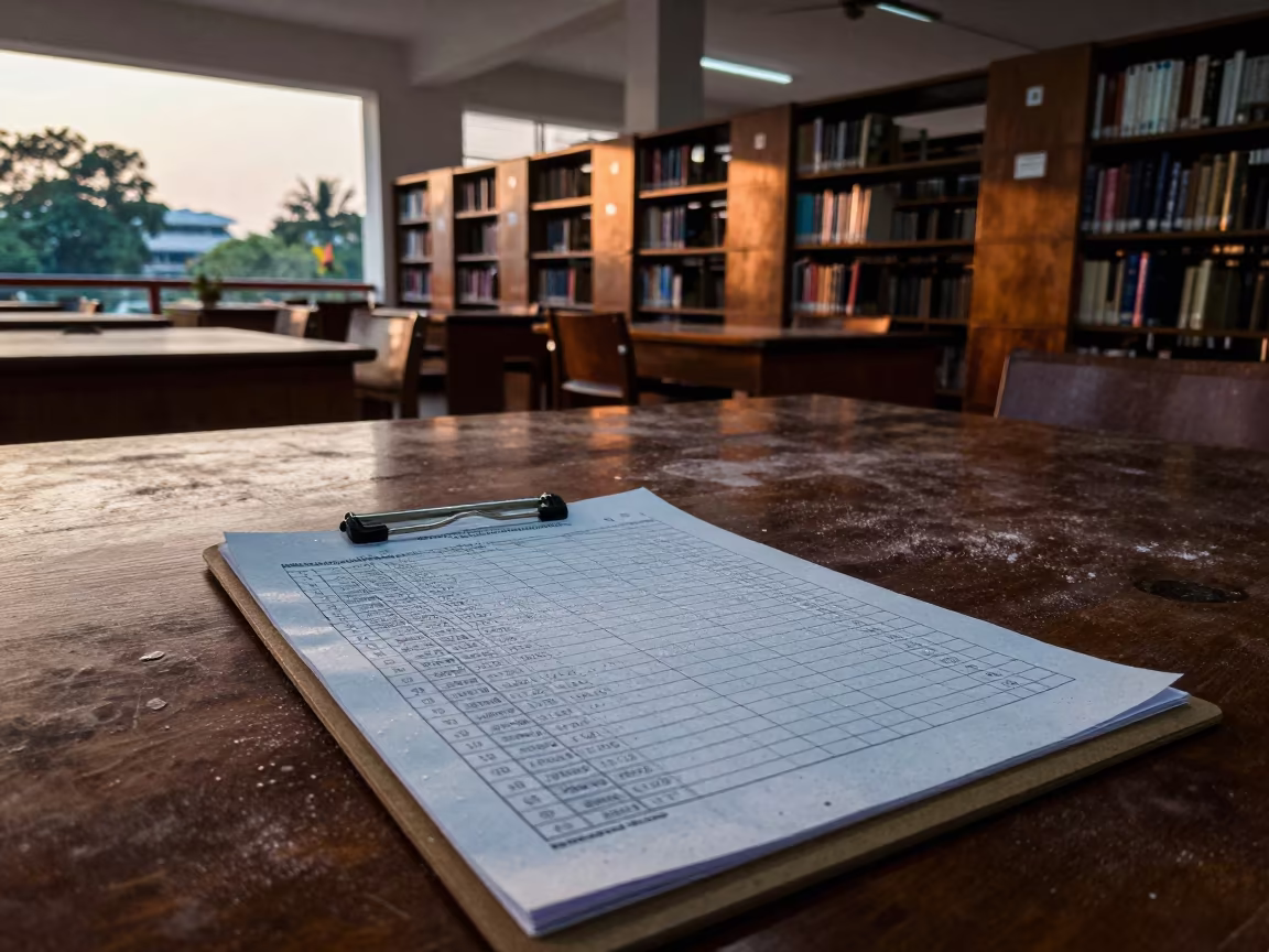 Wrinkled Attendance Sheet Drizzle Campus Library in inside a campus library reading room near Mysore