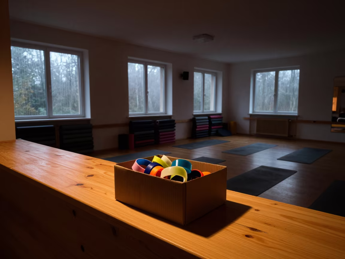 Wristband Box in Yoga Studio Before Dawn in inside a yoga studio before the session begins in Ruda Śląska