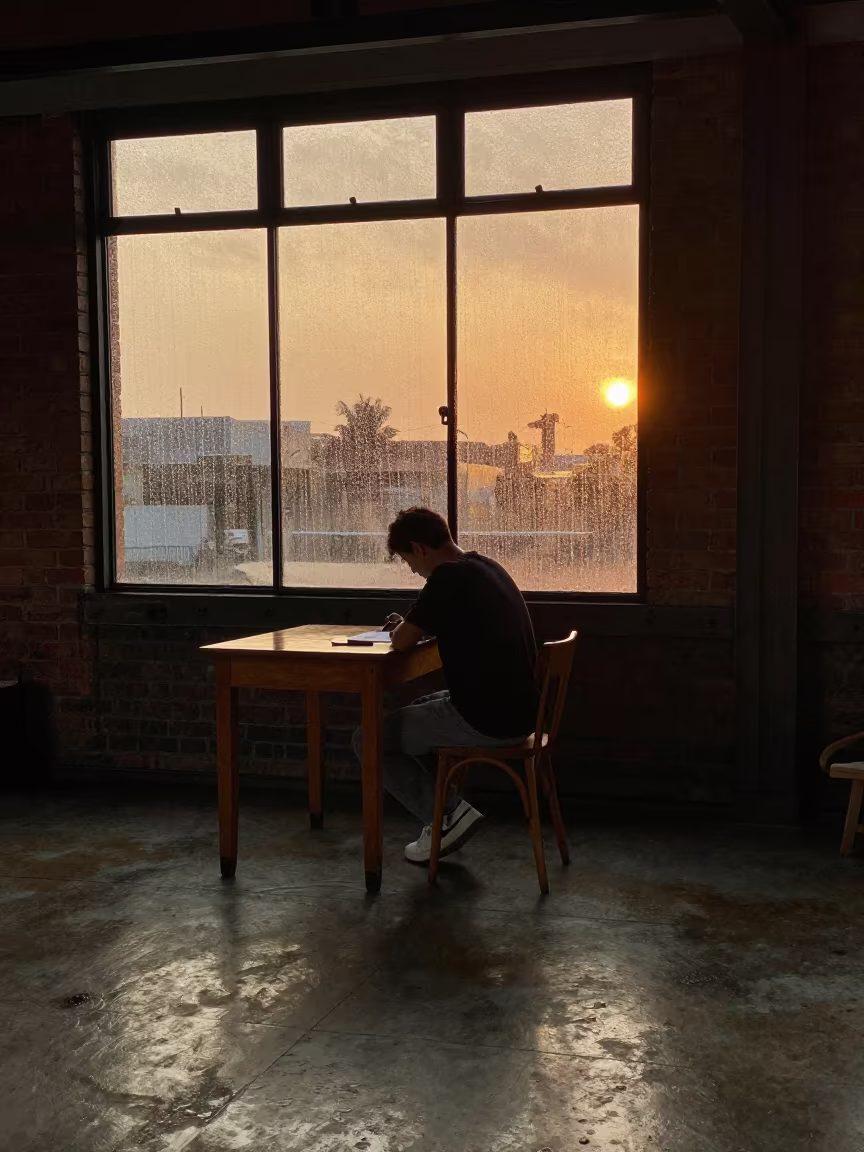 Writer in Lima Warehouse Loft Evening Light in in a warehouse loft in Lima