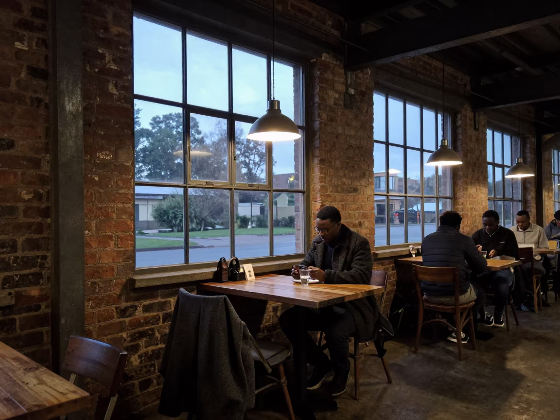 Writer in Masvingo Loft Cafe Window in in a warehouse loft in Masvingo