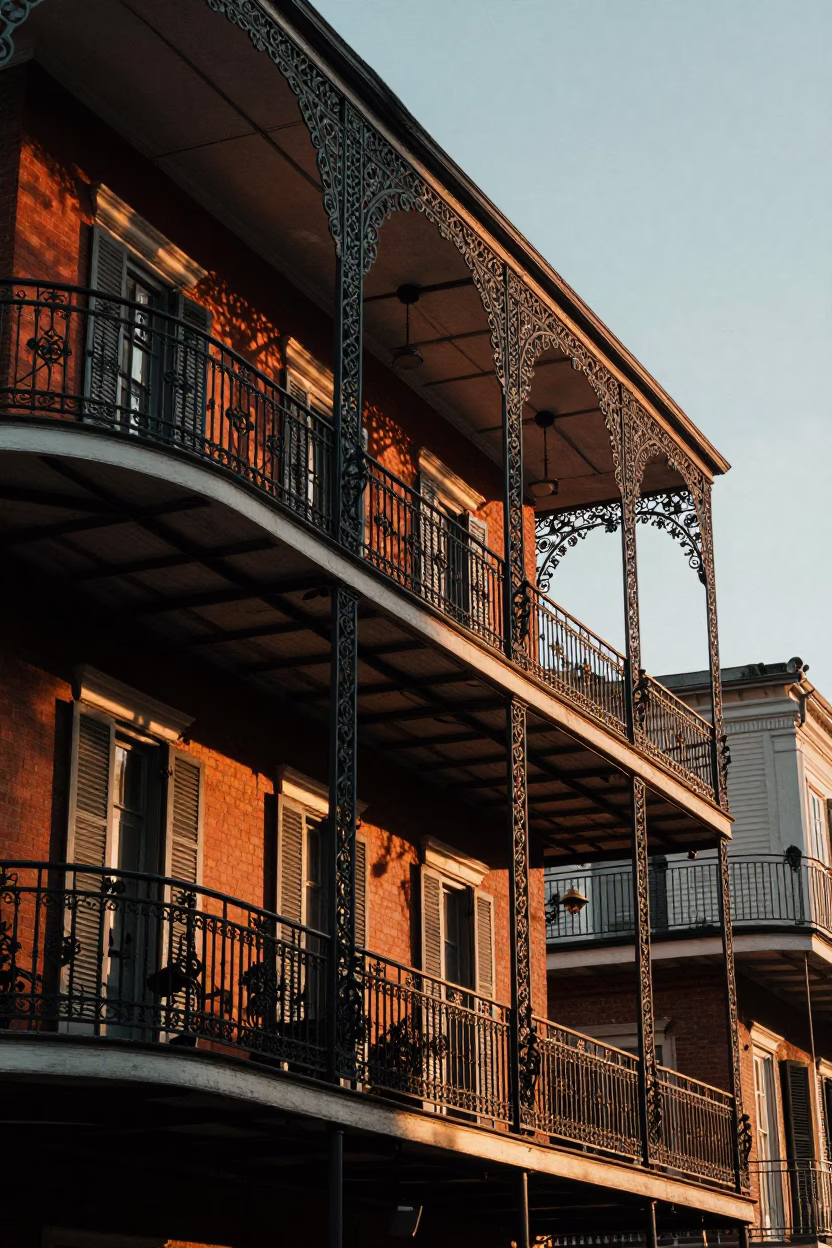 Wrought Iron Balconies And Brick Architecture in New Orleans in in New Orleans, Louisiana, United States