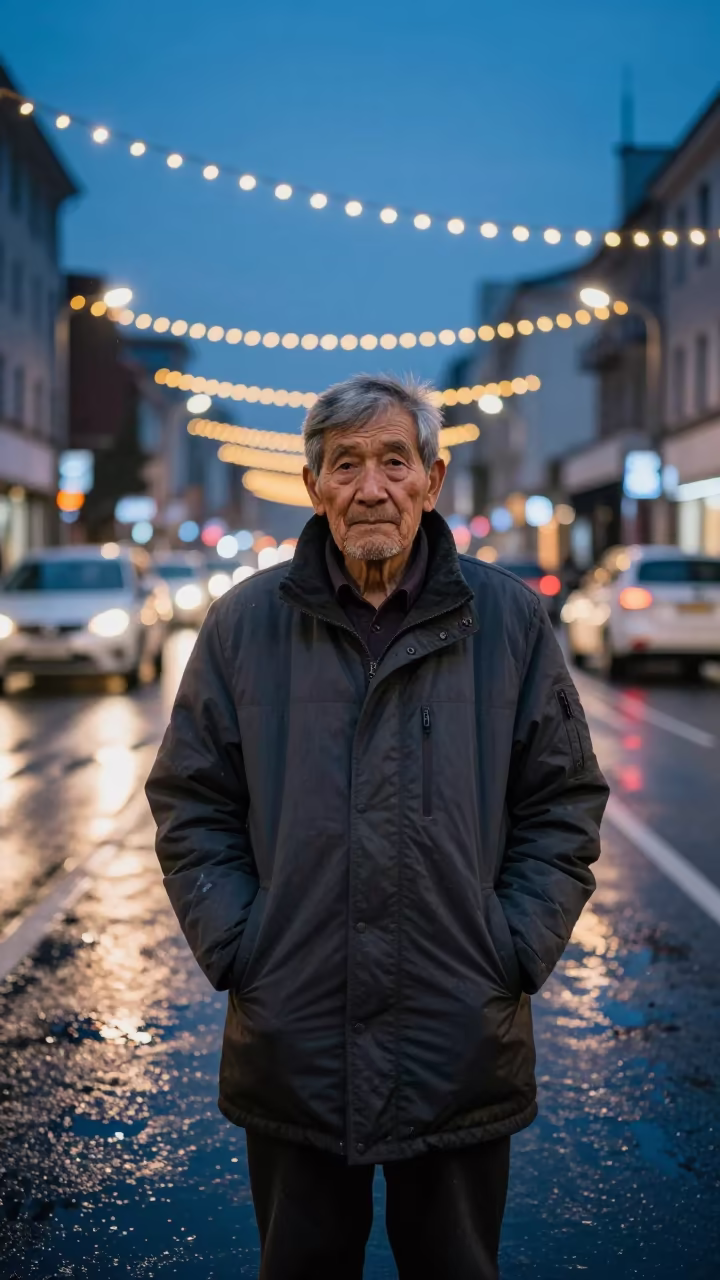 Xian Winter Portrait with Traffic Double Exposure in in Xian