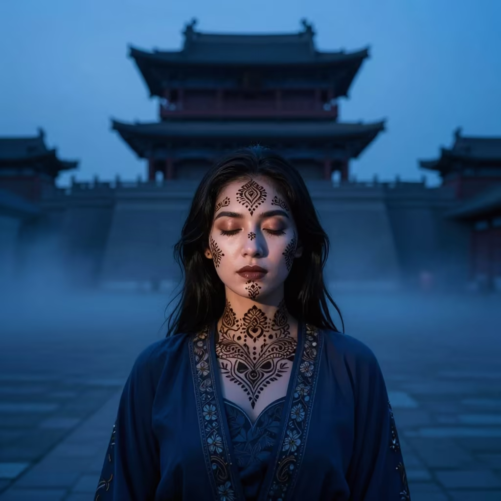 Xian Woman Henna Portrait Blue Hour Shadow in in Xian
