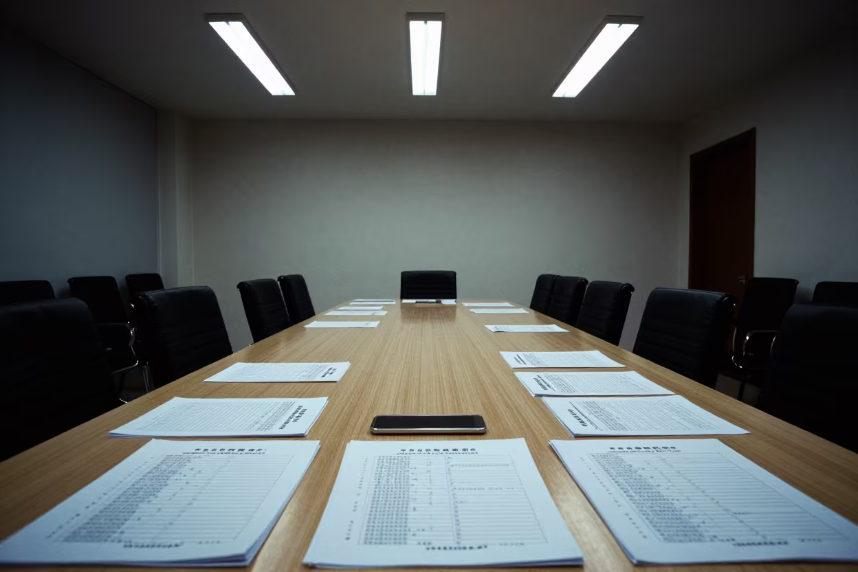 Xining Benefits Enrollment Table Night Setup in inside a conference room in Xining