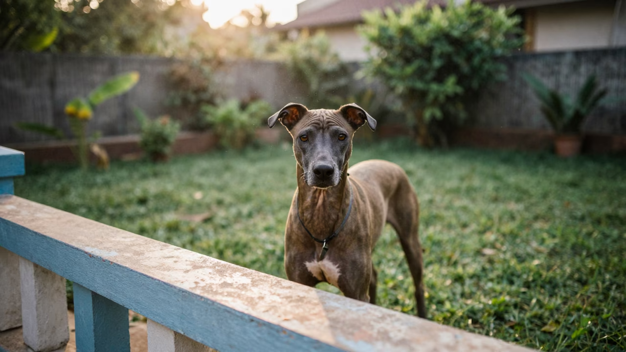 Xoloitzcuintli Portrait Near Dindigul Garden Edge in near a garden edge with soft morning light and an uncluttered background near Dindigul