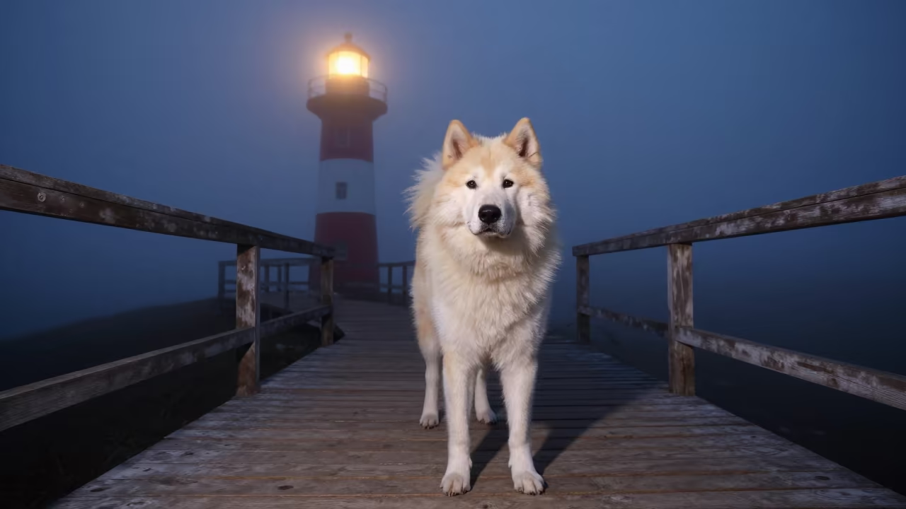 Yakutian Laika on Shaded Adıyaman Porch in on a shaded front porch with boards, railings, and eye-level framing in Adıyaman