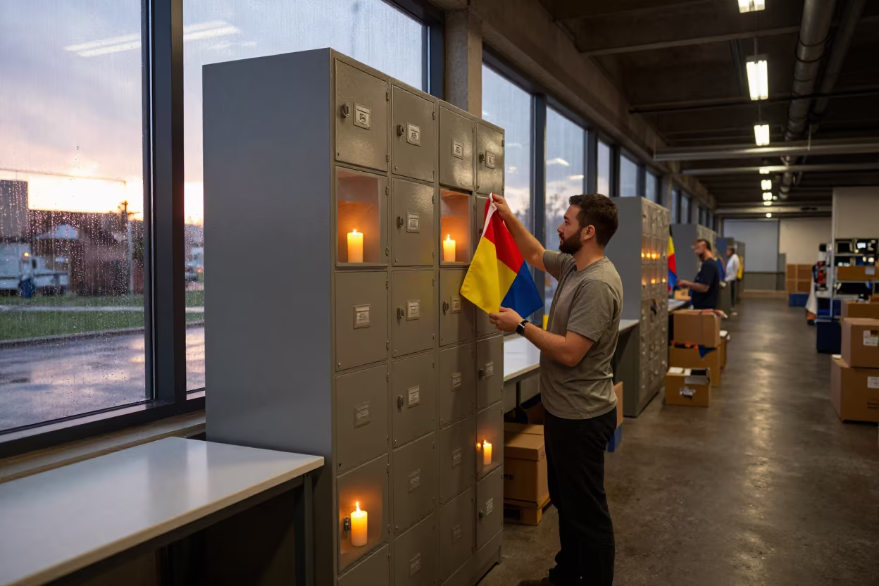 Yard Marshal Flag Locker at Packing Station in at a fulfillment packing station near Belas
