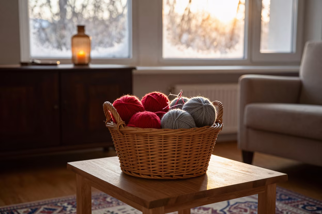 Yarn Basket in Moscow Living Room in in a sunlit living room near Moscow