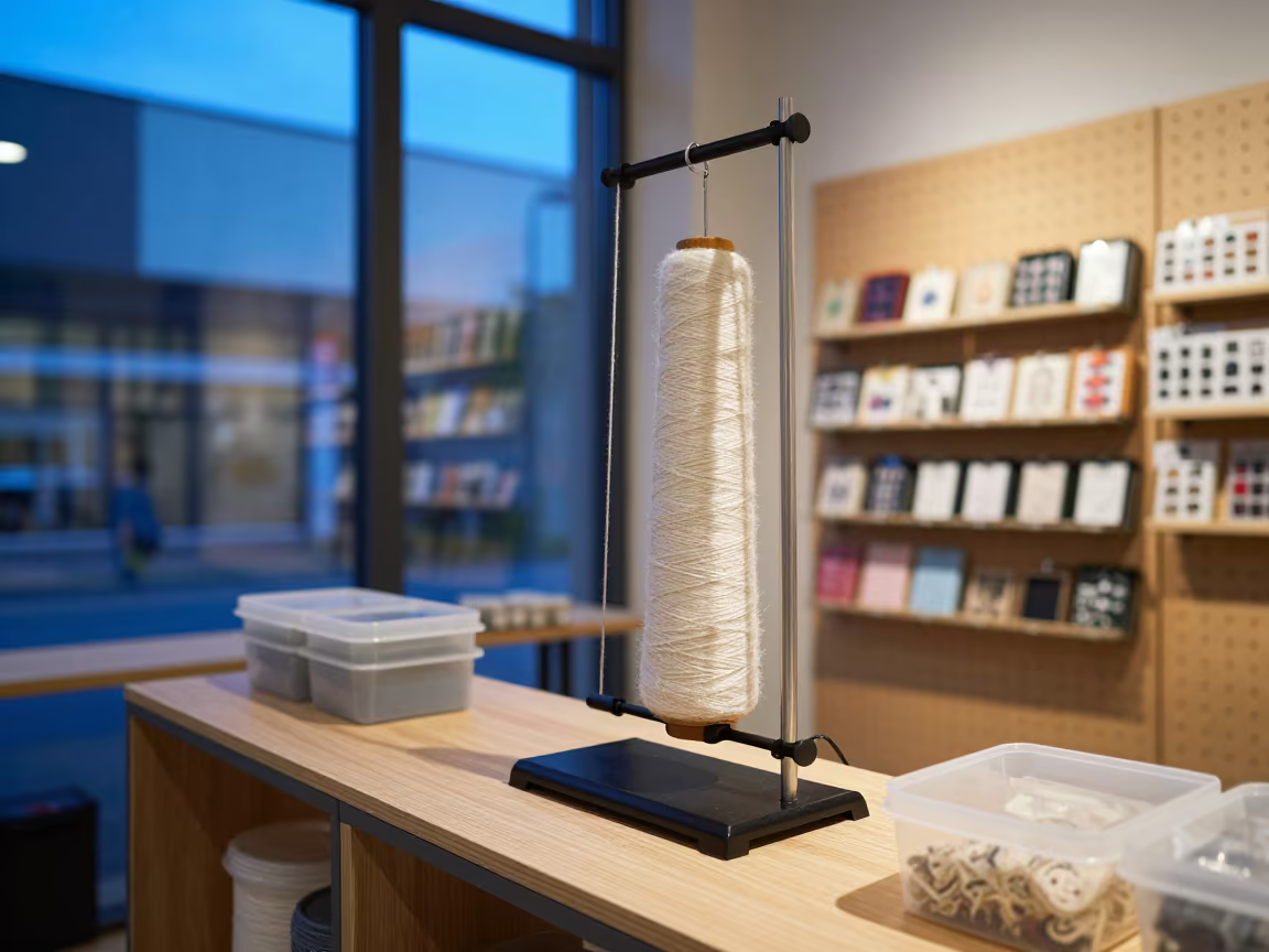 Yarn Spindle Stand in Almere Store in inside a storefront prepared for opening in Almere