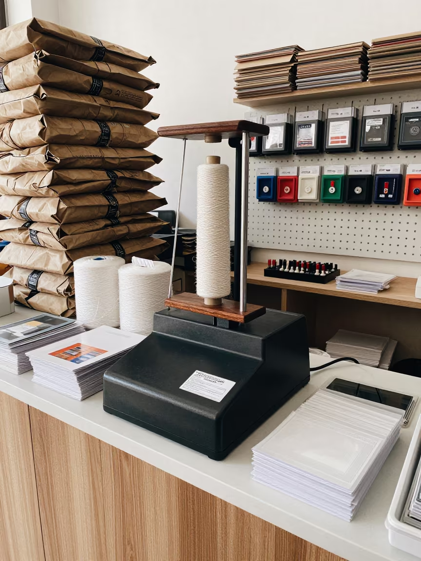 Yarn Spindle Stand on Bursa Retail Counter in at a cash wrap counter with bags stacked nearby in Bursa