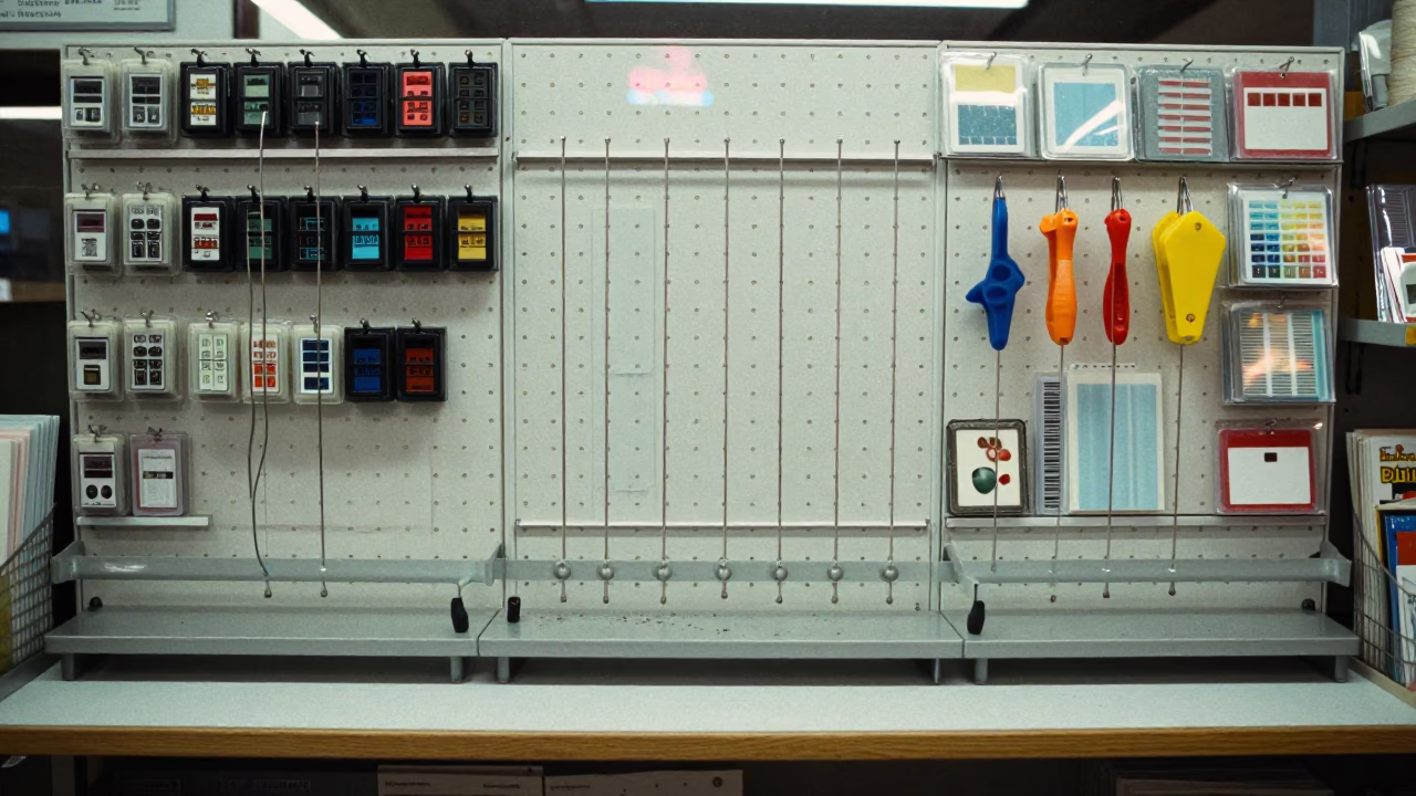 Yarn Spindle Stand in Lucerne Store Night in inside a storefront prepared for opening near Lucerne