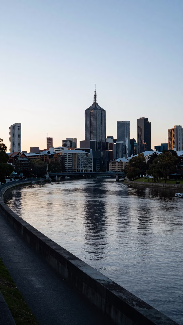Yarra River And City Skyline in Melbourne in in Melbourne, Victoria, Australia