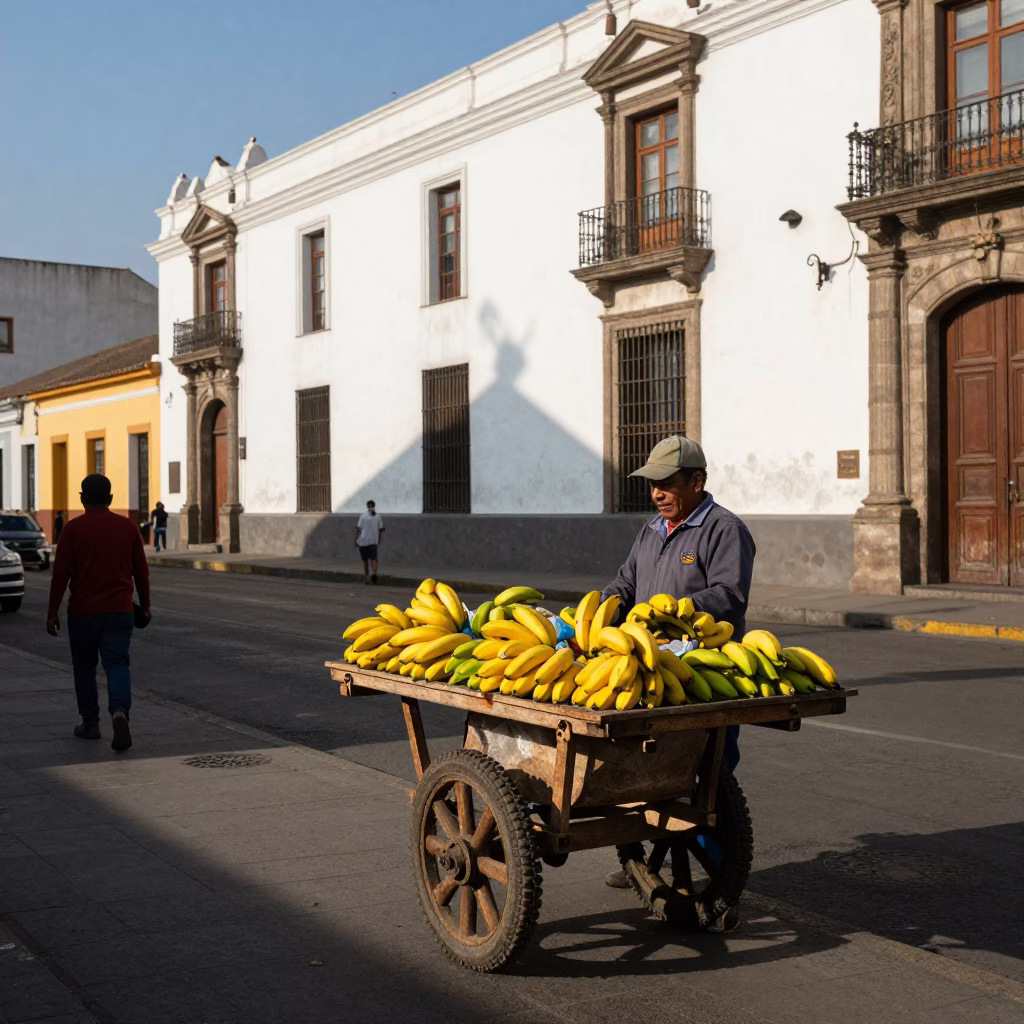 Yellow Bananas at Clear Late-afternoon Light in Lima in in Lima, Peru